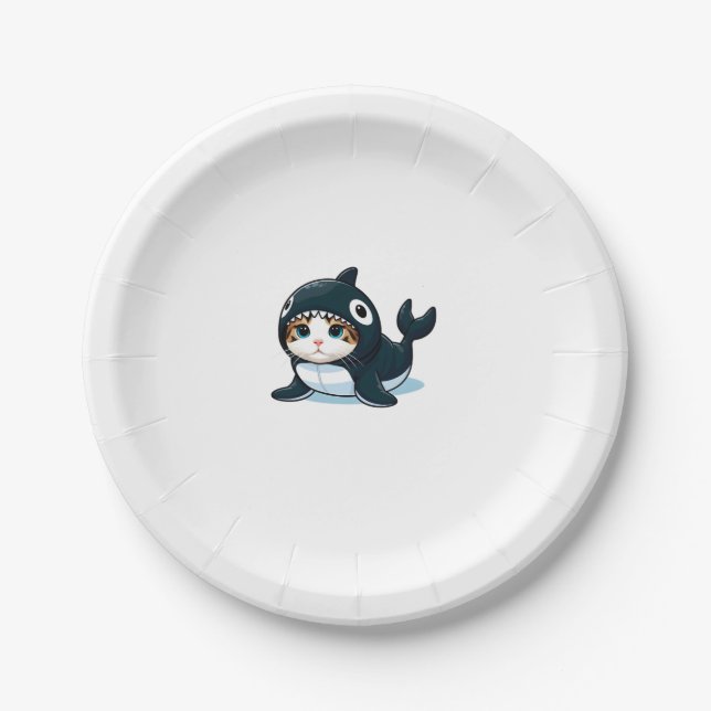Cat in Orca Costume  Paper Plate (Front)
