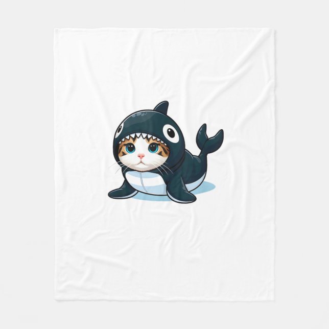 Cat in Orca Costume Tank Top Fleece Blanket (Front)