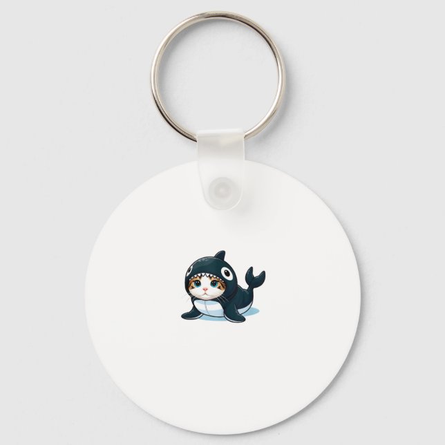 Cat in Orca Costume Tank Top Key Ring (Front)