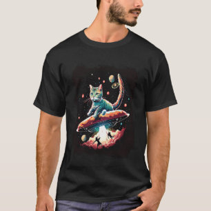 Cat In Outer Space UFO Alien Abduction Science Fic T-Shirt