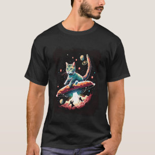 Cat In Outer Space UFO Alien Abduction Science Fic T-Shirt