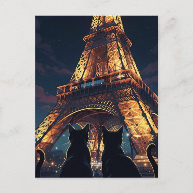 Cat in Paris Eiffel Tower Postcard (Front)