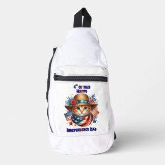 Cat in patriotic hat and scarf Independence Day Sling Bag