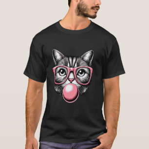 Cat in Pink Glasses Pink Bubble Men Women Kids Fun T-Shirt