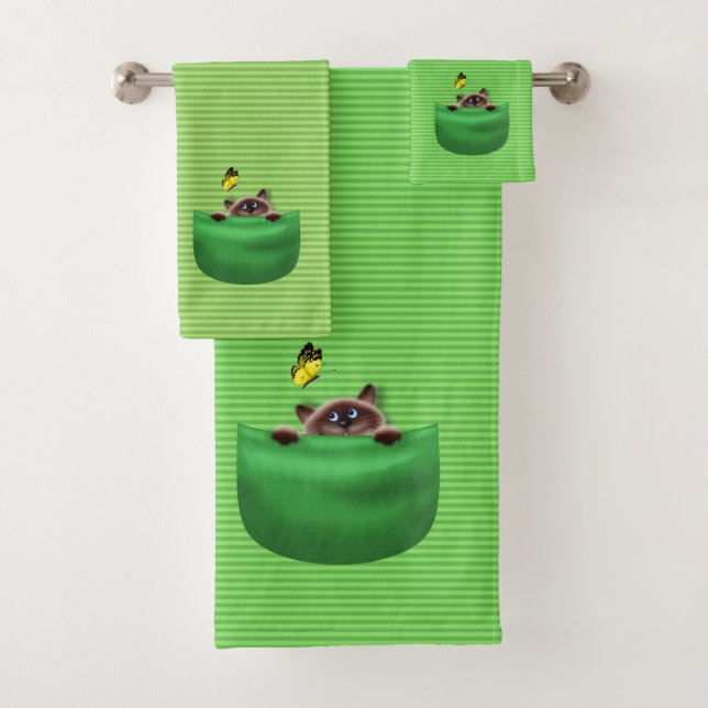 Cat in Pocket Bath Towel Set (Insitu)