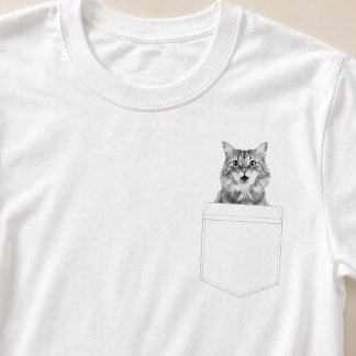 Cat In Pocket | Custom Pet Photo B & W T-Shirt