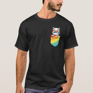 Cat In Pocket Gay Pride Lgbtq Rainbow Flag Sunglas T-Shirt