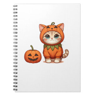 Cat in Pumpkin Costume for Halloween Notebook