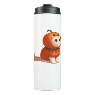 Cat in Pumpkin Costume for Halloween Thermal Tumbler