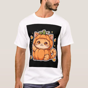 Cat In Pumpkin Costume Halloween T-Shirt