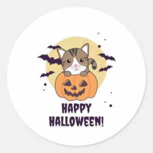 Cat In Pumpkin Sweet Cats Happy Halloween Classic Round Sticker