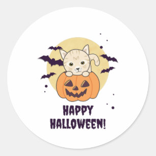 Cat In Pumpkin Sweet Cats Happy Halloween Classic Round Sticker
