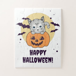 Cat In Pumpkin Sweet Cats Happy Halloween Jigsaw P Puzzle