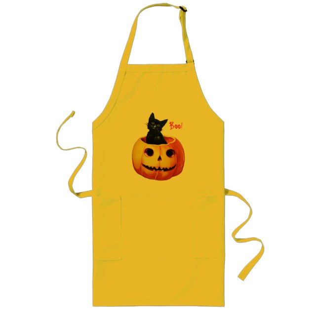 Cat in Pumpkin Vintage Halloween Apron (Front)