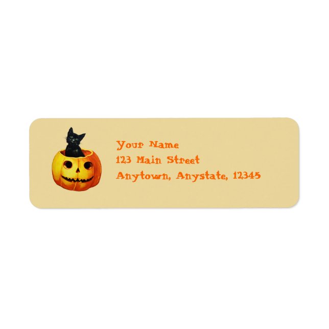 Cat in Pumpkin Vintage Halloween Labels (Front)