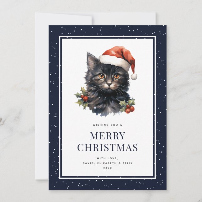 Cat In Red Santa Claus Hat Merry Christmas Card (Front)