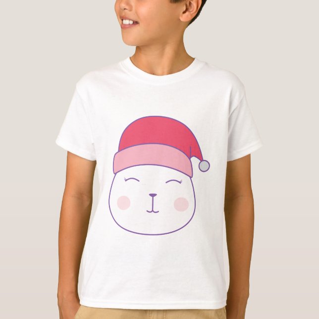 cat in santa claus christmas  hat T-Shirt (Front)