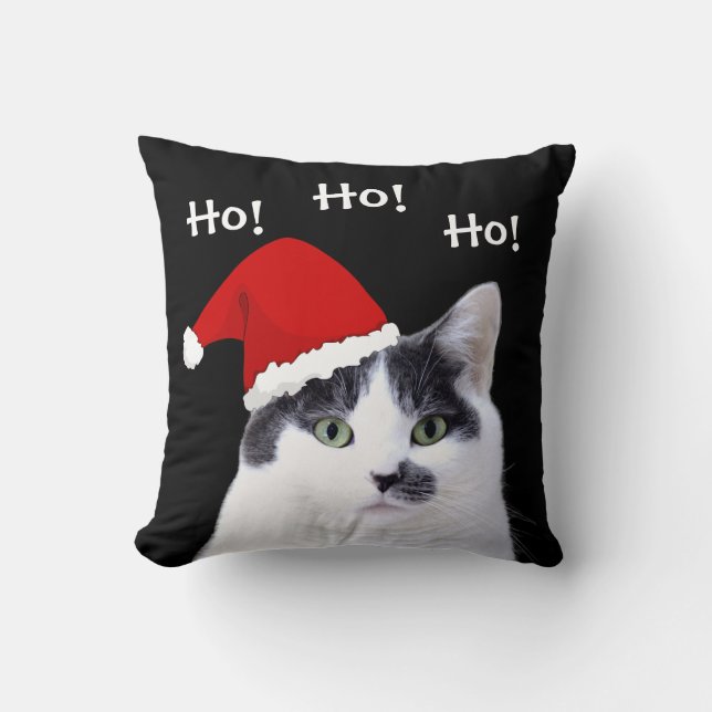 Cat in Santa Hat Christmas Cushion (Front)