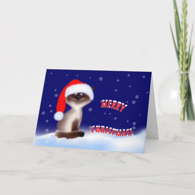 Cat in Santa Hat Holiday Card (Front)