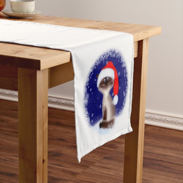 Cat in Santa Hat Short Table Runner (In Situ)