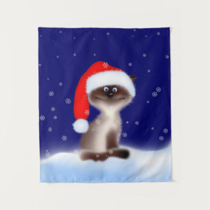 Cat in Santa Hat Tapestry