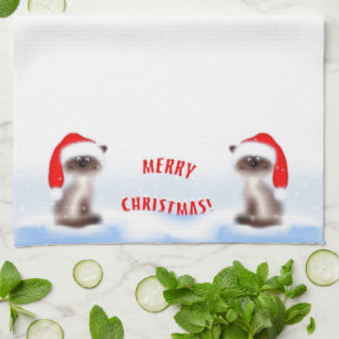 Cat in Santa Hat Tea Towel