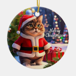 Cat in Santa Outfit Ceramic Tree Decoration