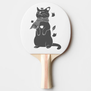 Cat in scarf prepares for winter-Choose back color Ping Pong Paddle
