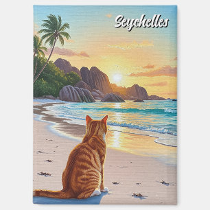 Cat in Seychelles Anse Source d'Argent Beach Magnet