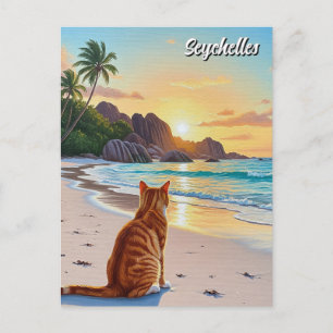 Cat in Seychelles Anse Source d'Argent Beach Postcard