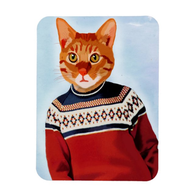 Cat in Ski Sweater Magnet (Vertical)