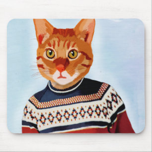 Cat in Ski Sweater Mouse Pad