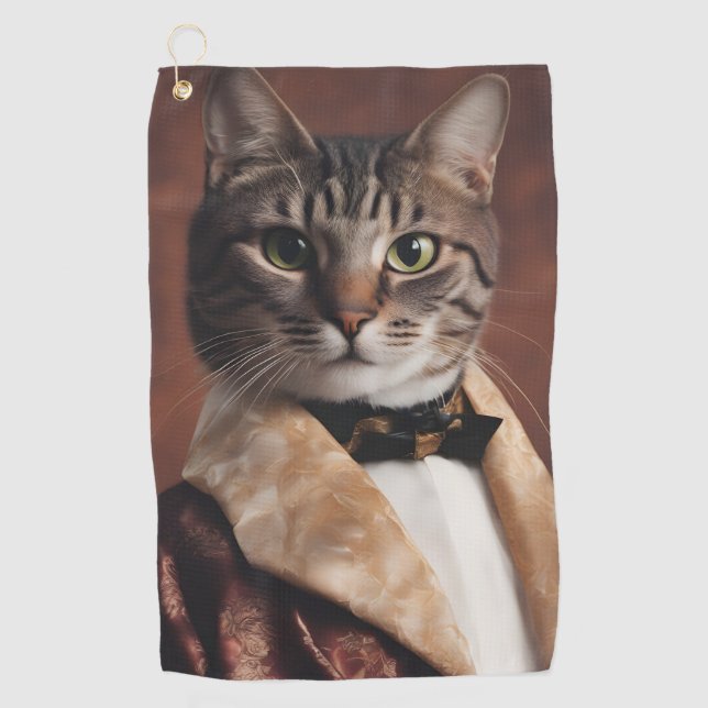 Cat in Smoking Jacket Golf Towel (Front)