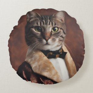 Cat in Smoking Jacket Round Cushion