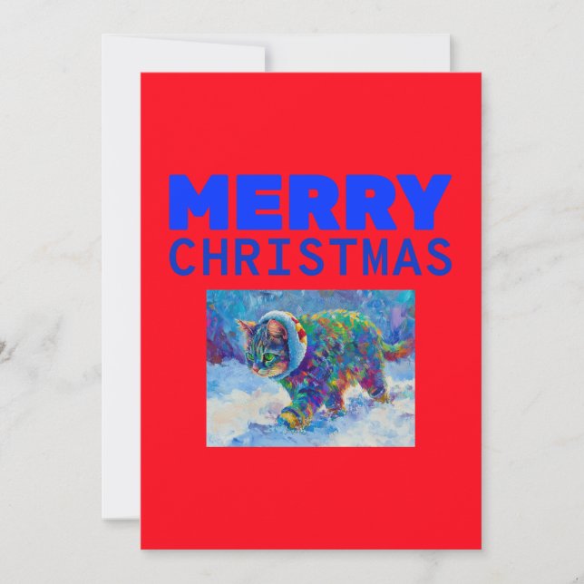 Cat in Snow Wearing Ear Muffs  Holiday Card (Front)