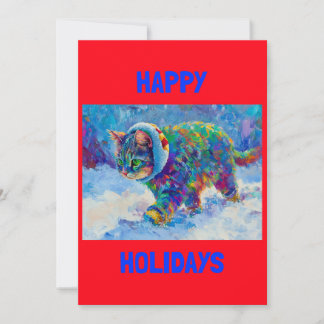 Cat in Snow Wearing Ear Muffs Holiday Card