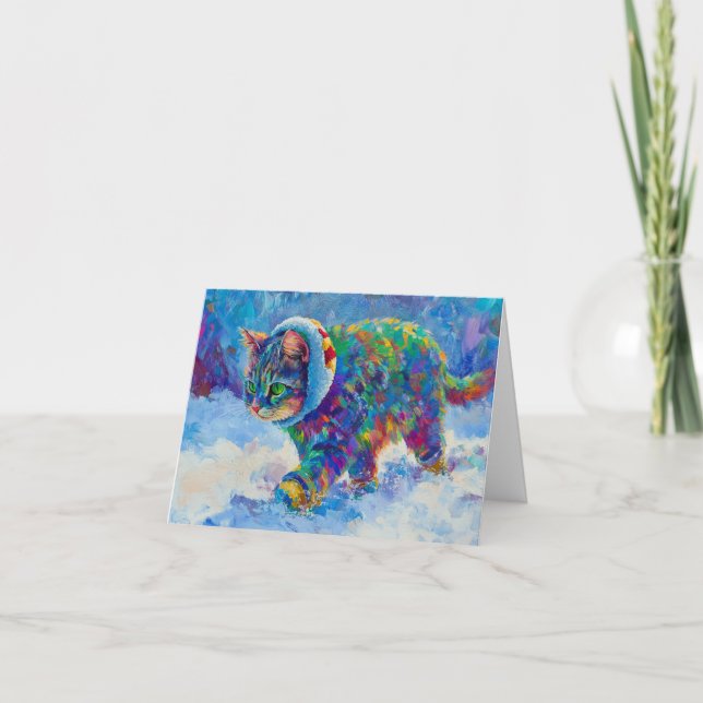 Cat in Snow Wearing Ear Muffs Thank You Card (Front)
