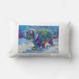 Cat in Snow Wearing Ear Muffs Throw Lumbar Cushion