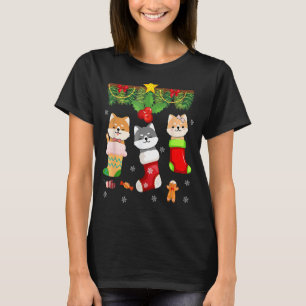 Cat In Sock Santa Christmas Pyjamas Lights T-Shirt
