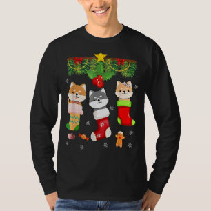 Cat In Sock Santa Christmas Pyjamas Lights T-Shirt