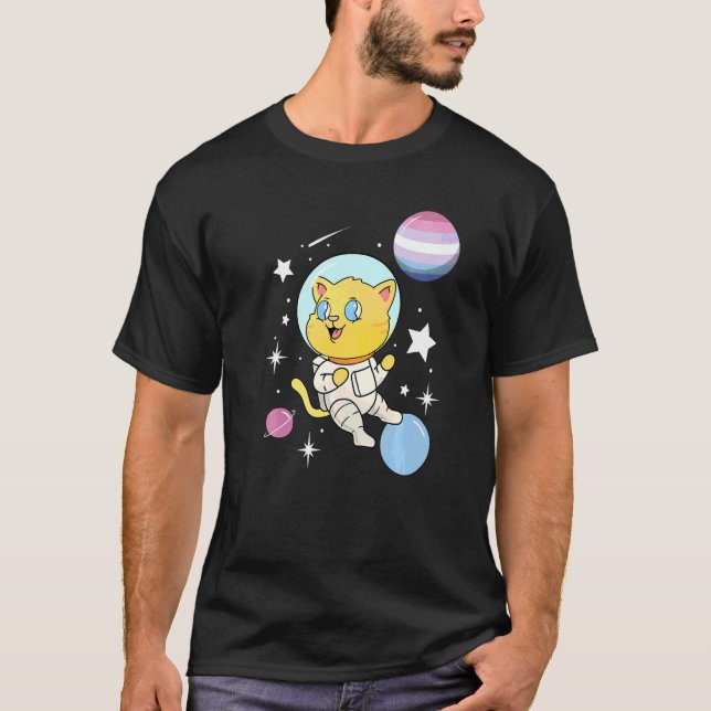 Cat In Space Bigender Pride T-Shirt (Front)