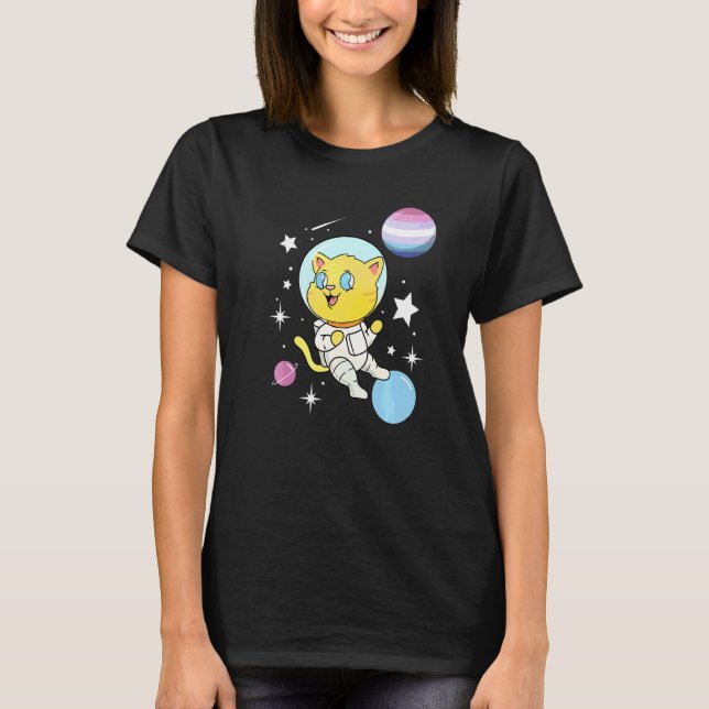 Cat In Space Bigender Pride T-Shirt (Front)