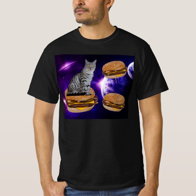 CAT IN SPACE WITH CHEESEBURGERS T-Shirts (Front)