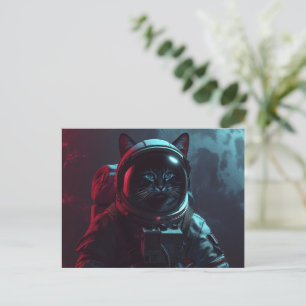 Cat in Space with Space Suit and Moon Postcard