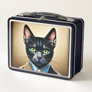 Cat in suit metal lunch box