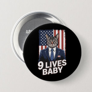 Cat in Suite with Trump Hair American Flag 9 Lives 7.5 Cm Round Badge