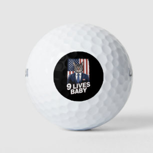 Cat in Suite with Trump Hair American Flag 9 Lives Golf Balls