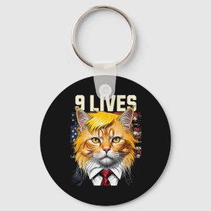 Cat In Suite With Trump Hair Nine Lives Usa Flag M Key Ring