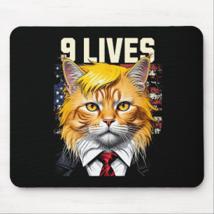 Cat In Suite With Trump Hair Nine Lives Usa Flag M Mouse Pad