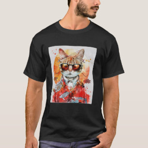 Cat in Sunglasses Artistic Japanese Style Vintage T-Shirt